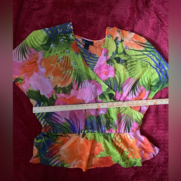 Lane Bryant Tunic Top Blouse Cover Up Floral Hawaiian Print Sheer Size 16 - Picture 5 of 11